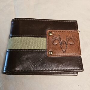 Durable Vegan Leather‎ Men's Wallet Hunting Theme Embossed Deer Skull Bi Fold